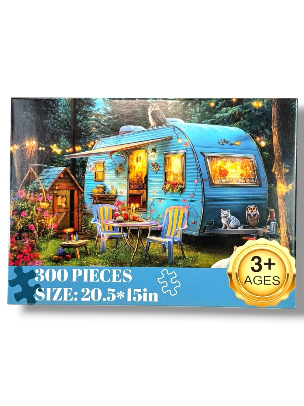 🧩 300 Piece Jigsaw Puzzle Outdoor Camper Cat W/Poster